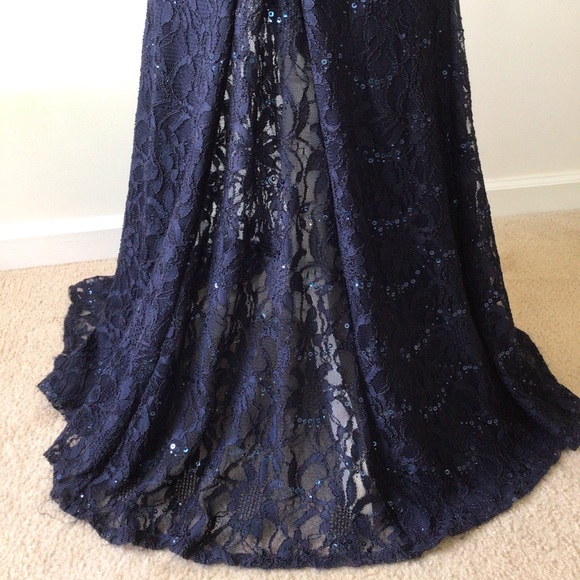 B. Darlin Navy Lace Mermaid Gown - Picture 9 of 12